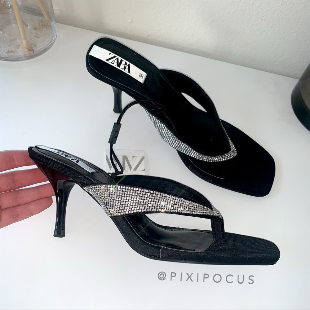 NWT ZARA Sparkly Heeled Sandals Black 8